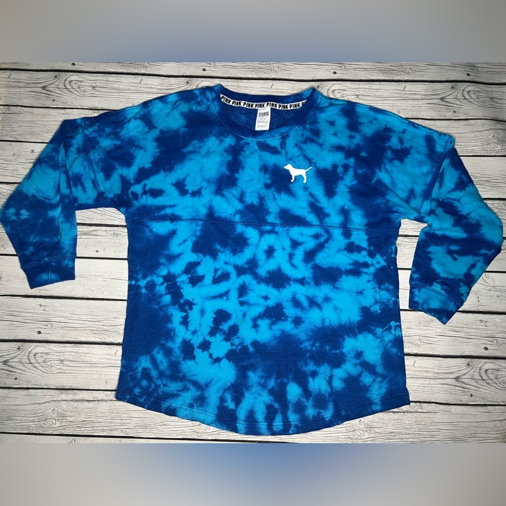 PINK Womens Blue Tie Dye Long Sleeves Sweater Size L